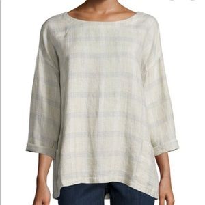 Like New Eileen Fisher Catalan Plaid Linen Top